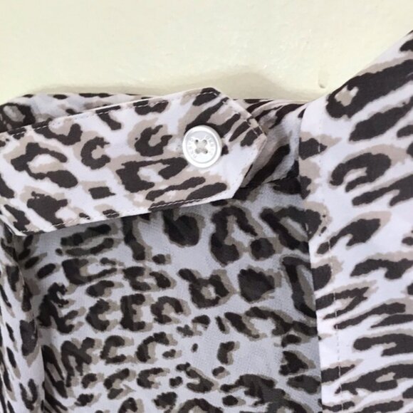 DKNY NEW Sheer Animal Print Blouse Lightweight Buttons Shirt Tunic Long Pocket M - Picture 13 of 14